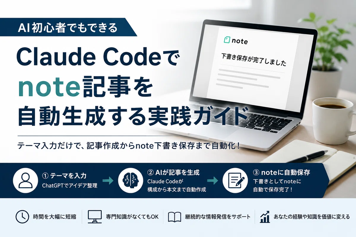 "AI初心者でもできる：Claude Codeでnote記事を自動生成する実践ガイド"｜ライフシフト・アカデミー