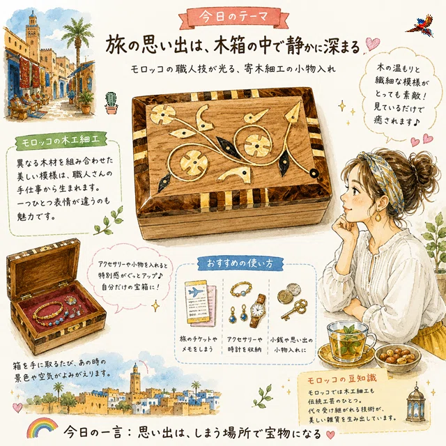 モロッコ土産】寄木細工の木箱が美しい!職人技と旅の記憶を閉じ込める モロッコ土産】寄木細工の木箱が美しい!職人技と旅の記憶を閉じ込める