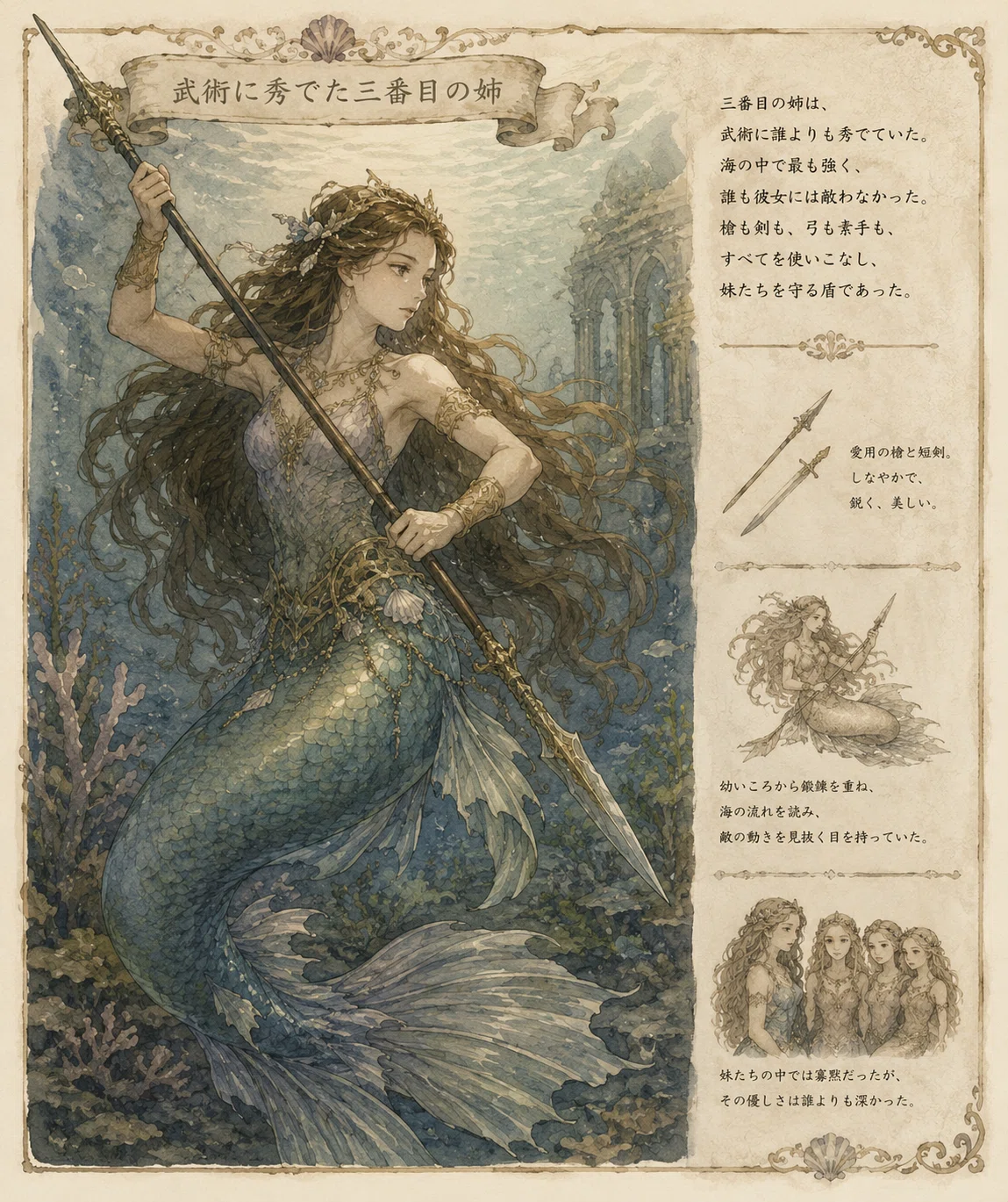 女性の 油絵　人魚姫 贋作・人魚姫(上)｜安蔵