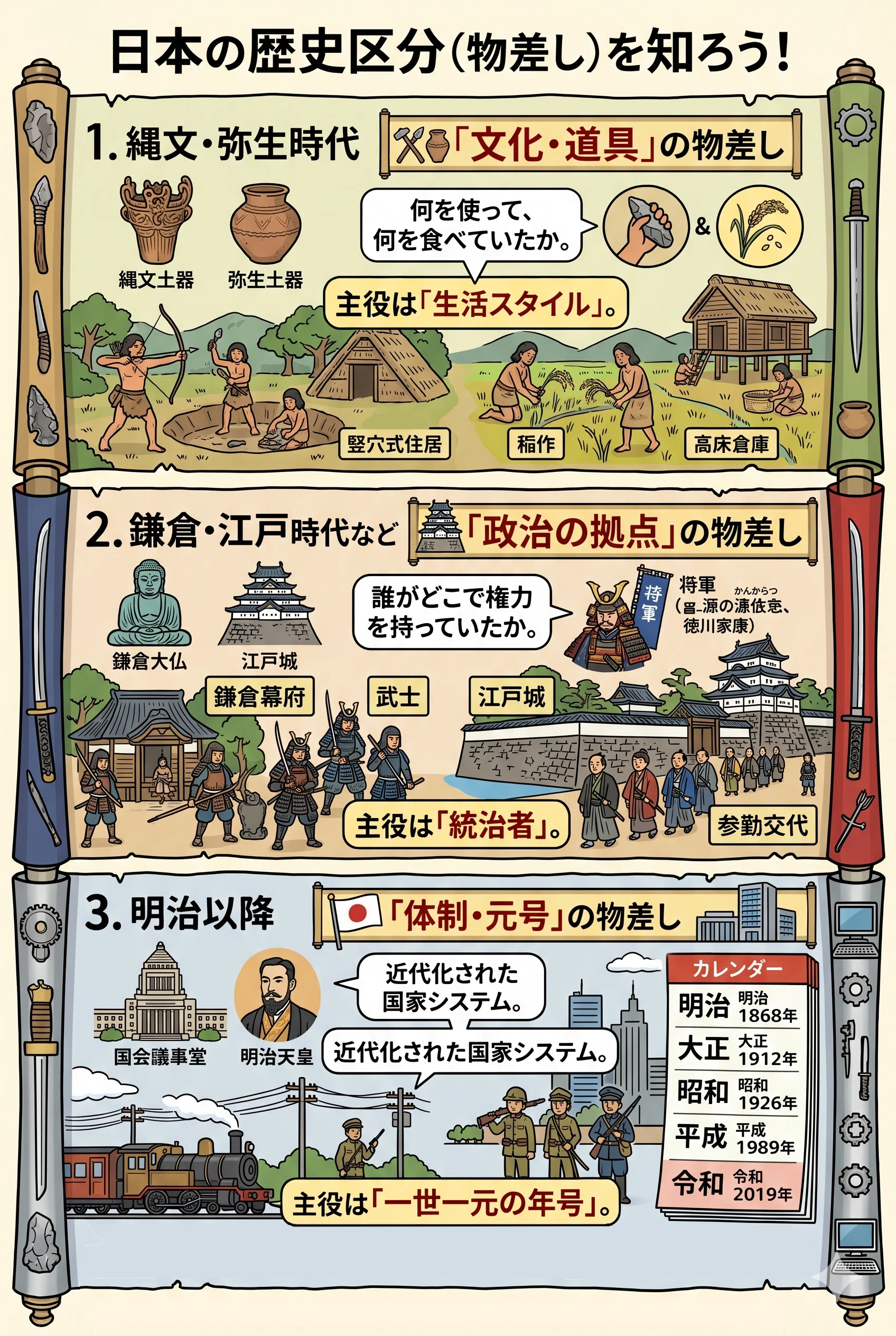 教科書の嘘】なぜ縄文の1万年と、大正の15年が「同じ1マス」で年表に