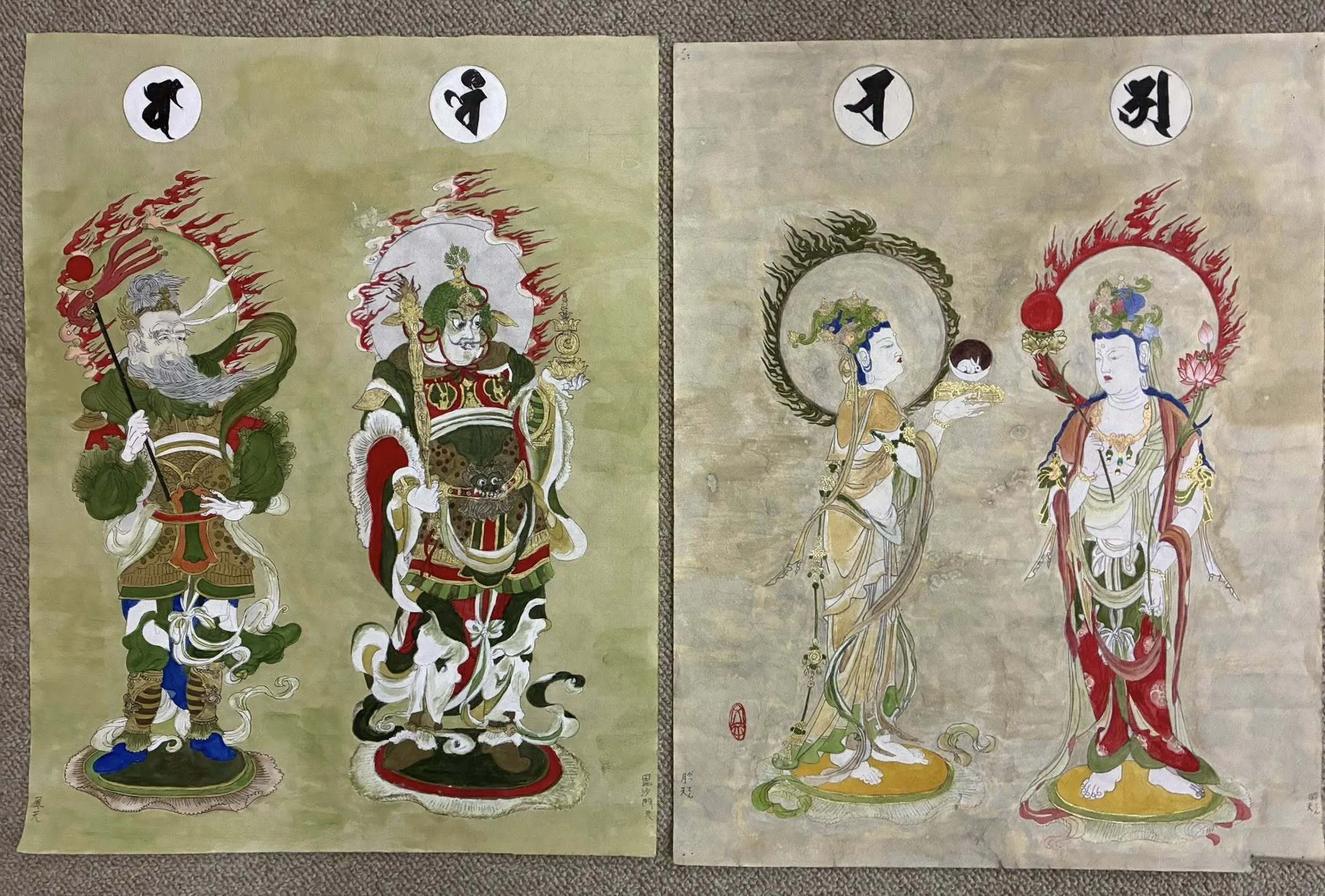 十二天像図が完成 12体並ぶと壮観 [法楽寺仏画教室] The painting of