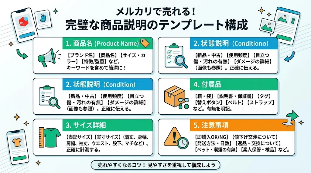 まとめ売り　商品明細は画像と説明文にて確認 メルカリの商品説明文の書き方｜購入率が上がるテンプレと注意点｜ゼロスタ