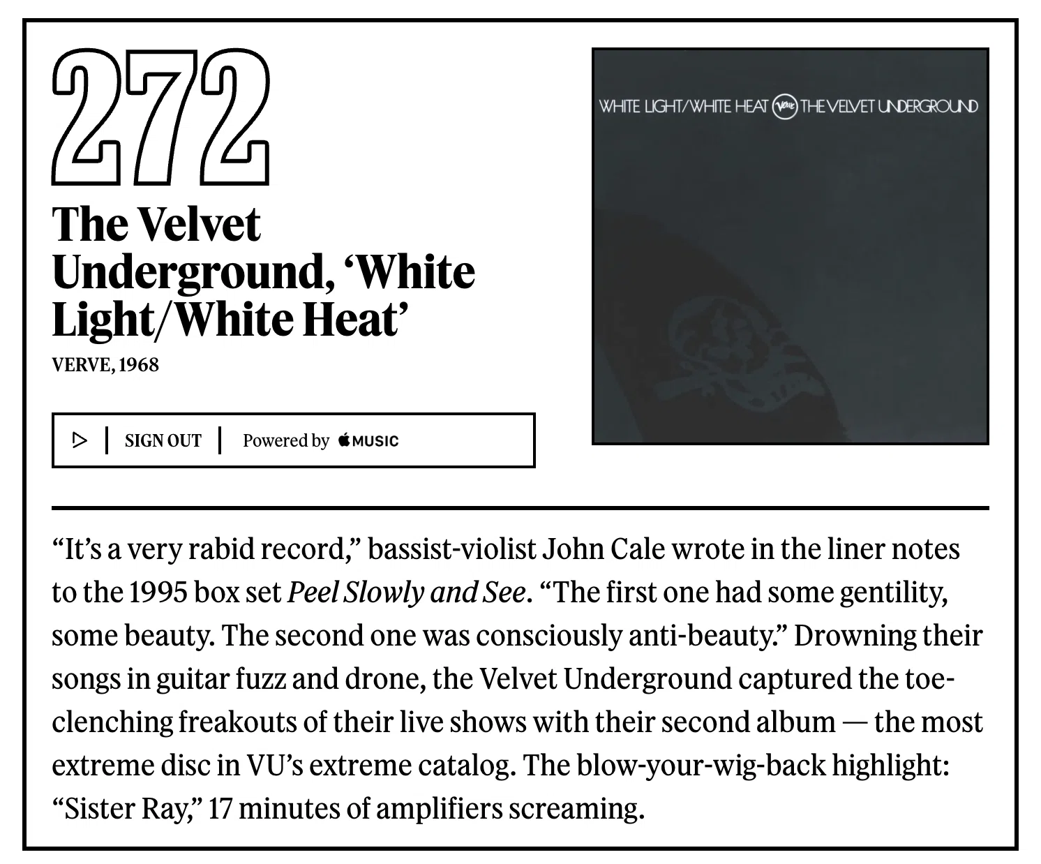 272位：ヴェルヴェット・アンダーグラウンド『White Light/White Heat