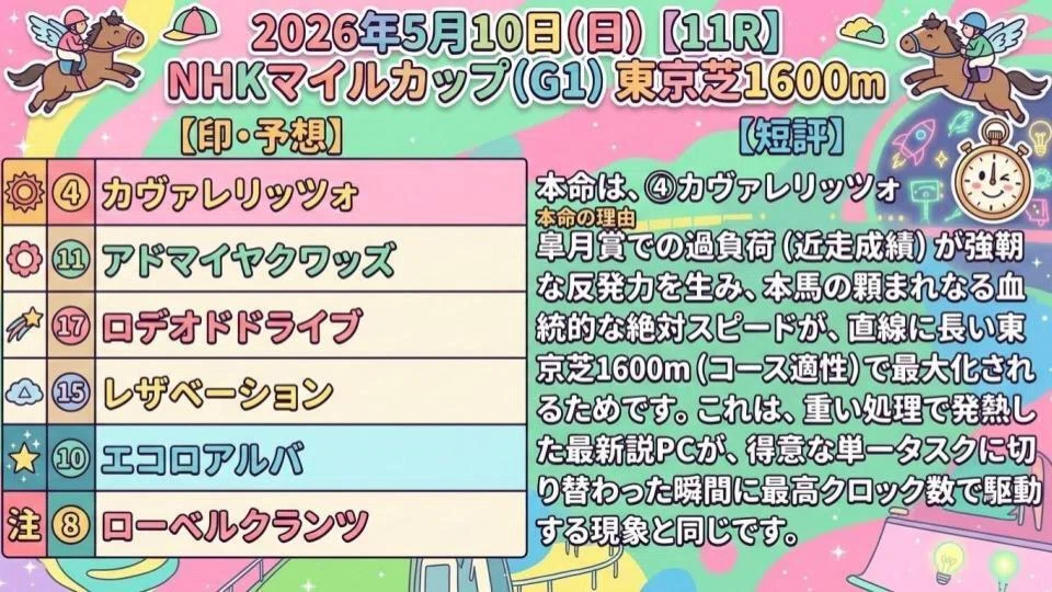 2026/05/10(日)【NHKマイルカップ】｜鷹(ヨウ)｜俯瞰とオカルト。