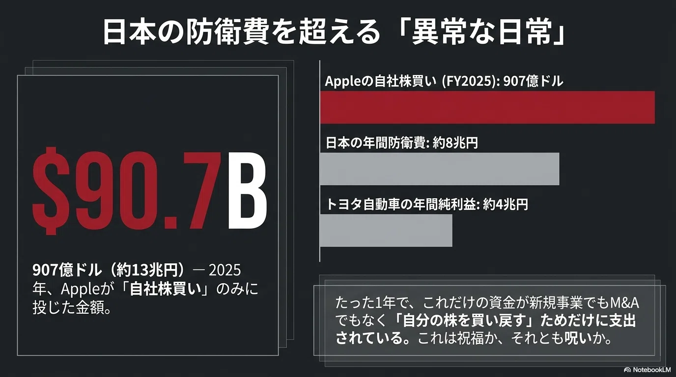 自社株買い$907億の闇 — Appleが守る「成長なき王者」の戦略｜主導権を