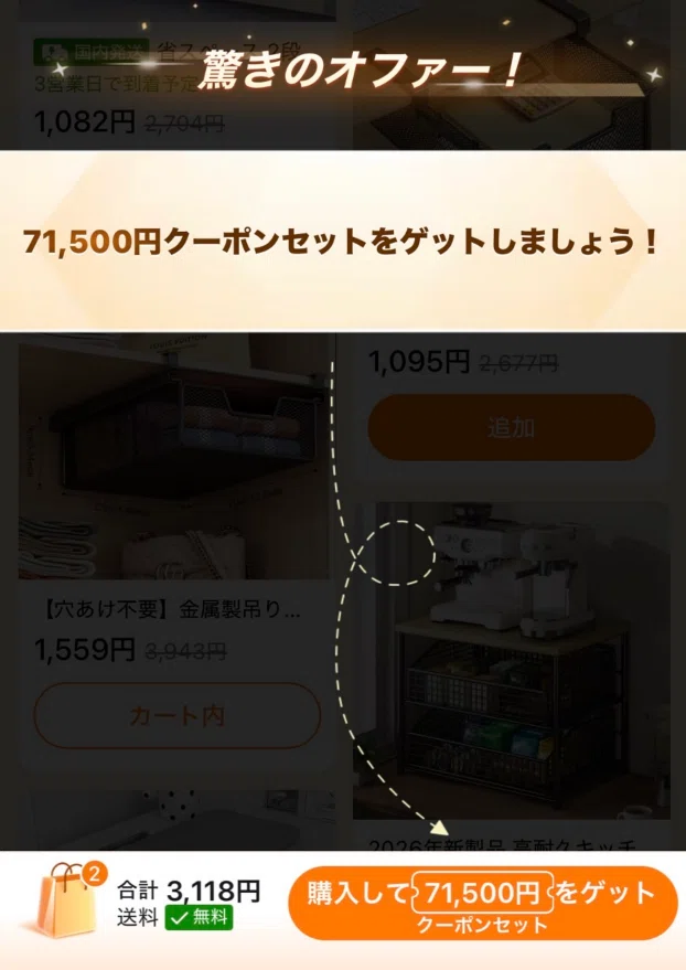 Temuで2点購入して5万円(71500円)クーポンセットを貰った体験談｜か