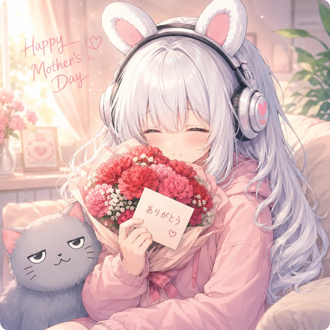 母の日なので、ChatGPTで“ありがとう”の画像を作ってみた🐰💐なお