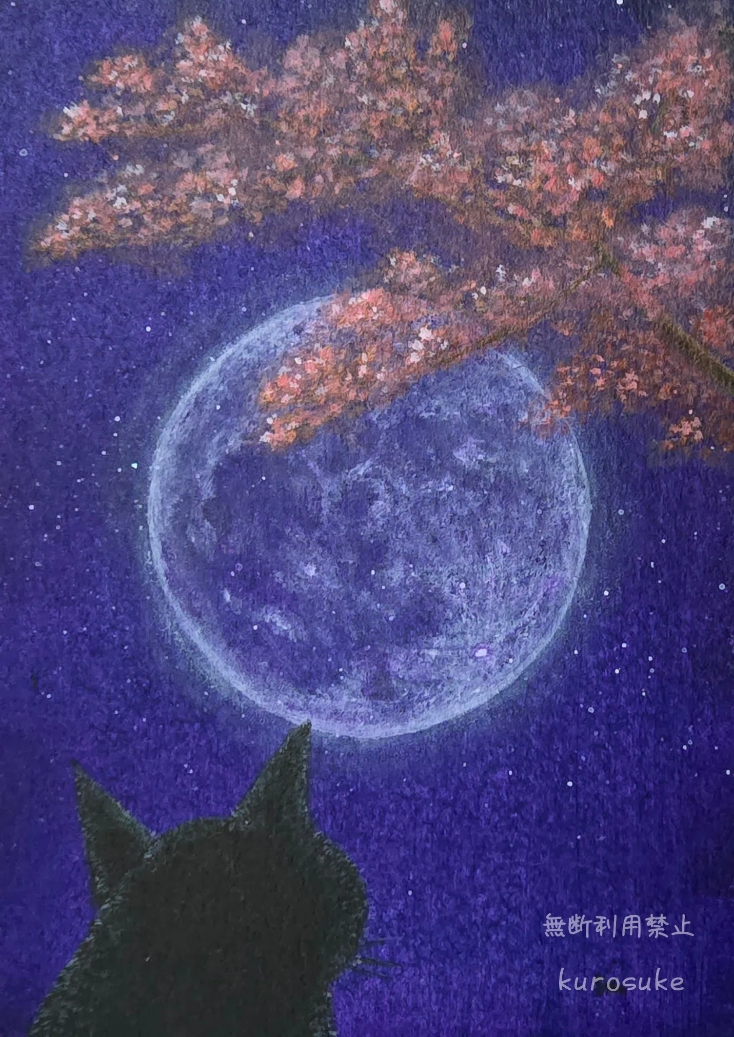 躑躅月夜』～黒猫の旅シリーズ アクリル画紹介～｜絵描きのクロスケ