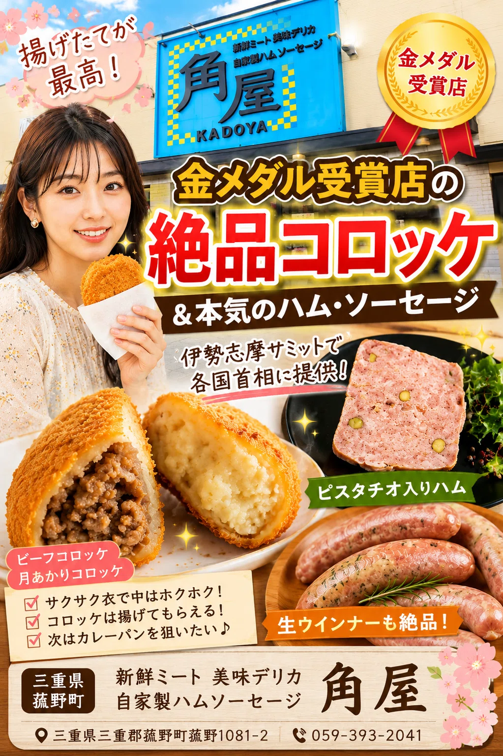 菰野町 コロッケ】角屋の揚げたてコロッケが想像以上｜ハムと