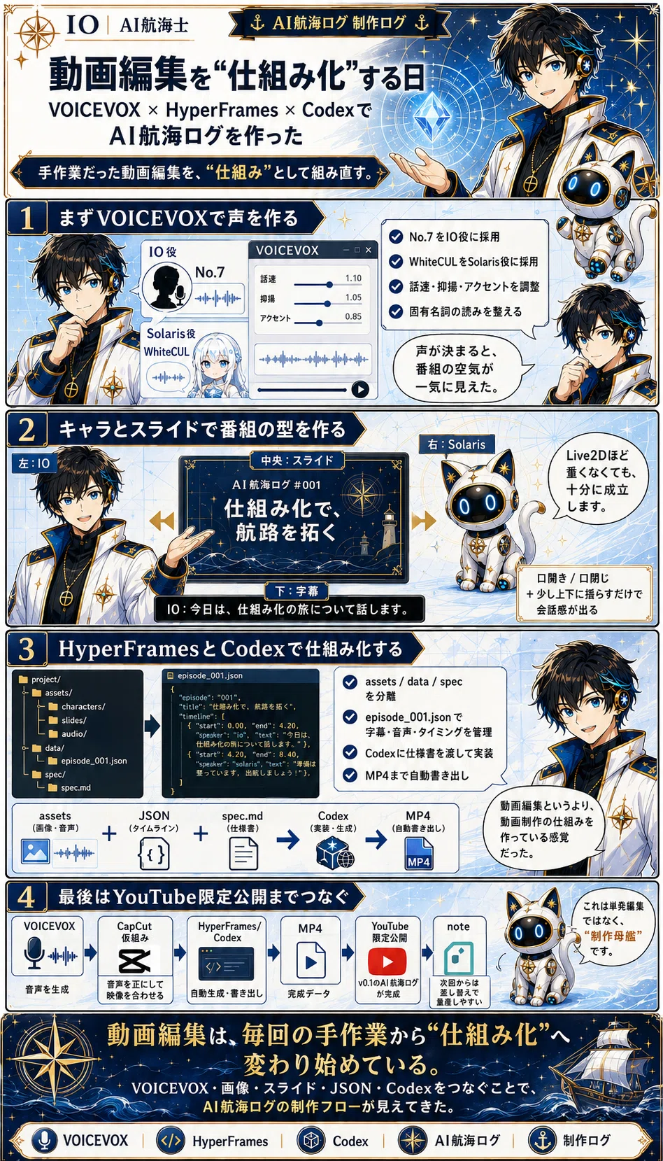 動画編集を“仕組み化”する日─VOICEVOX × HyperFrames × CodexでAI航海