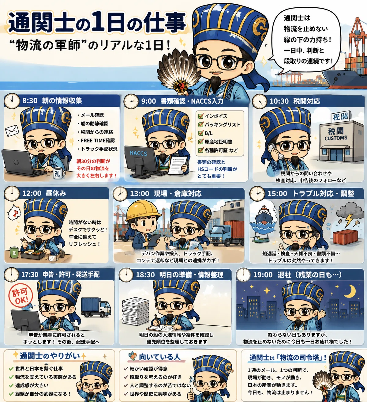 通関士の1日の仕事とは?朝から残業まで“物流の軍師”のリアルを現場目線で解説|通関士 孔明