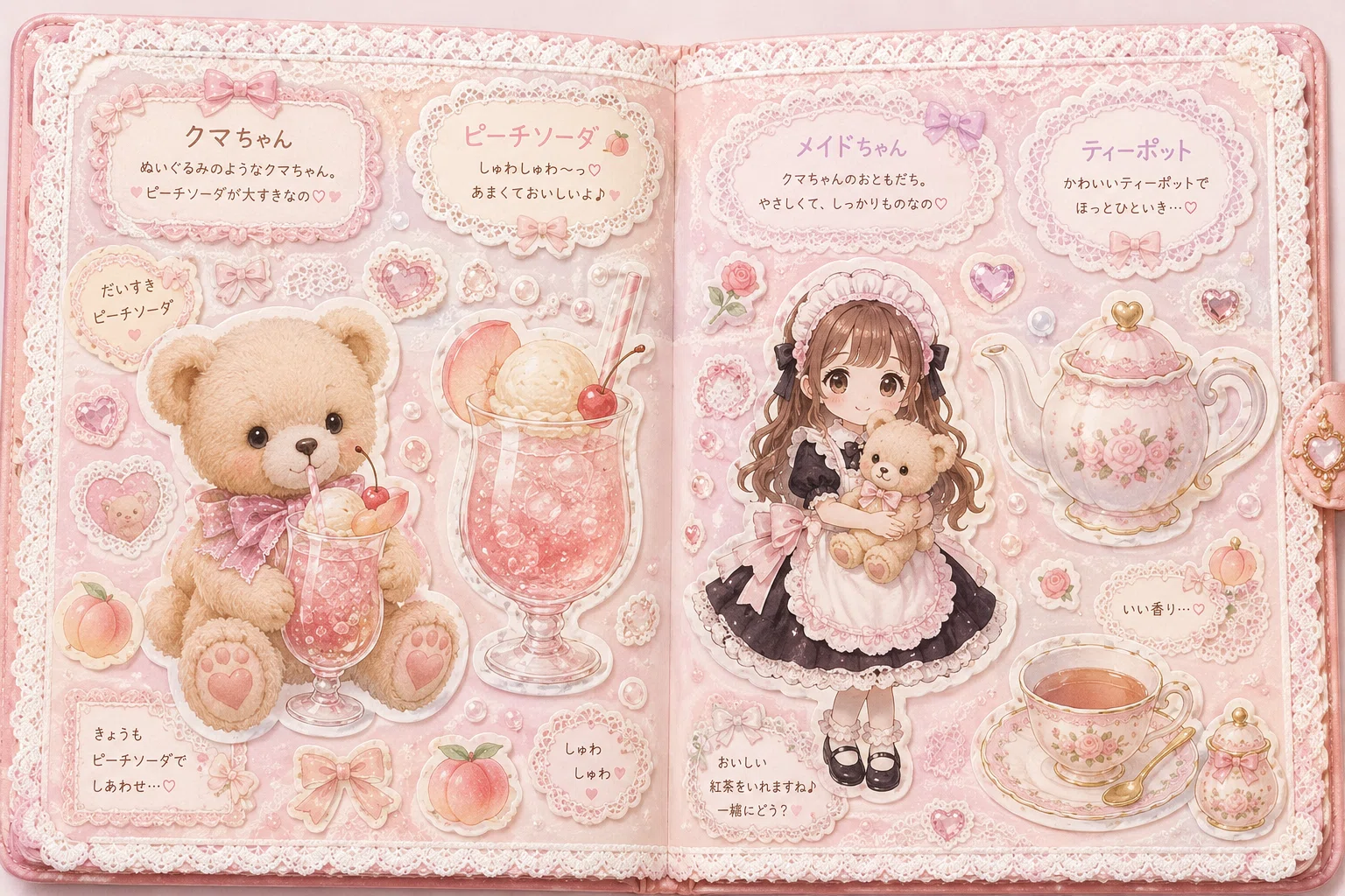 シール帖】クマちゃん🐻のお茶会😊🫖｜スイッチくん🐻😊 │ 自作LLMを