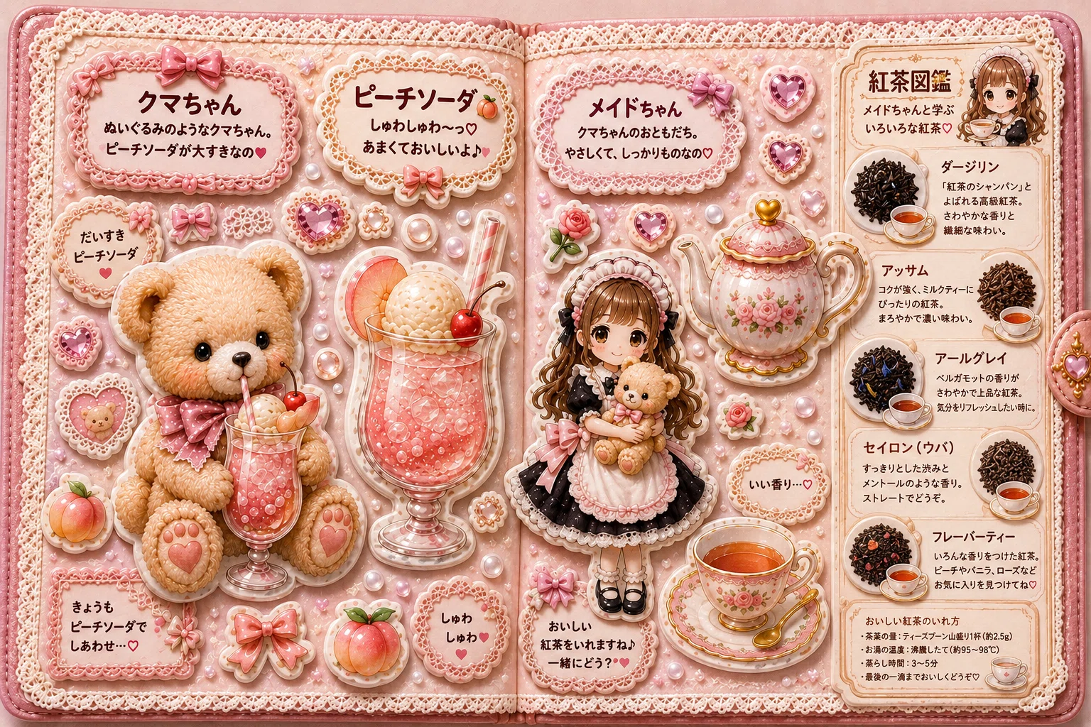 シール帖】クマちゃん🐻のお茶会😊🫖｜スイッチくん🐻😊 │ 自作LLMを