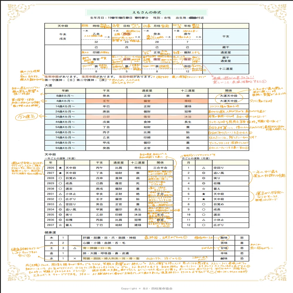 四柱推命手書き命式解説書のご購入はこちら｜親子専門＊四柱推命鑑定師えも
