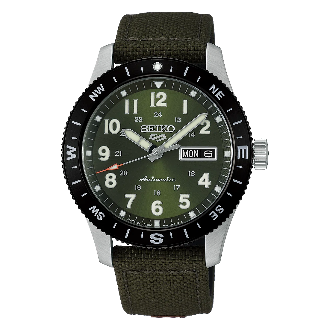 SEIKO〉 5スポーツ HDB008J — 暗闇で光るアラビア数字と簡易方位計