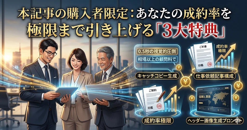 本記事の購入者限定:あなたの成約率を極限まで引き上げる「3大特典」