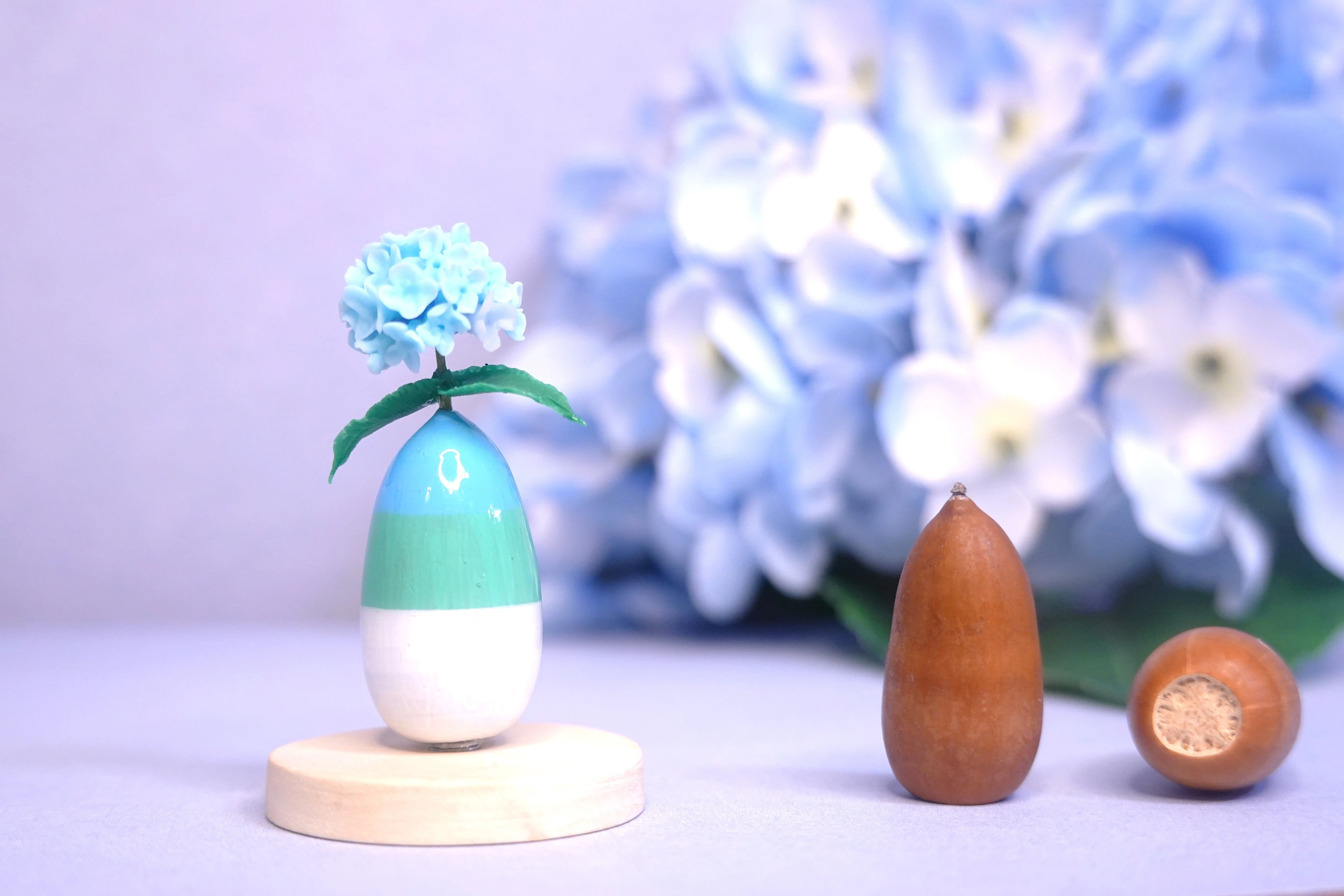どんぐりアート♡ライト付き紫陽花オブジェ＆ライト付き紫陽花タペストリー♡ このお花なぁに？」から生まれた、どんぐりの紫陽花｜どんぐりnokinoki