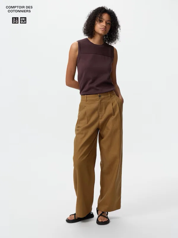 パンツ 3-Tuck wide linen touch straight slacks パンツ 3-Tuck wide linen touch straight slacks パンツ 3-Tuck wide