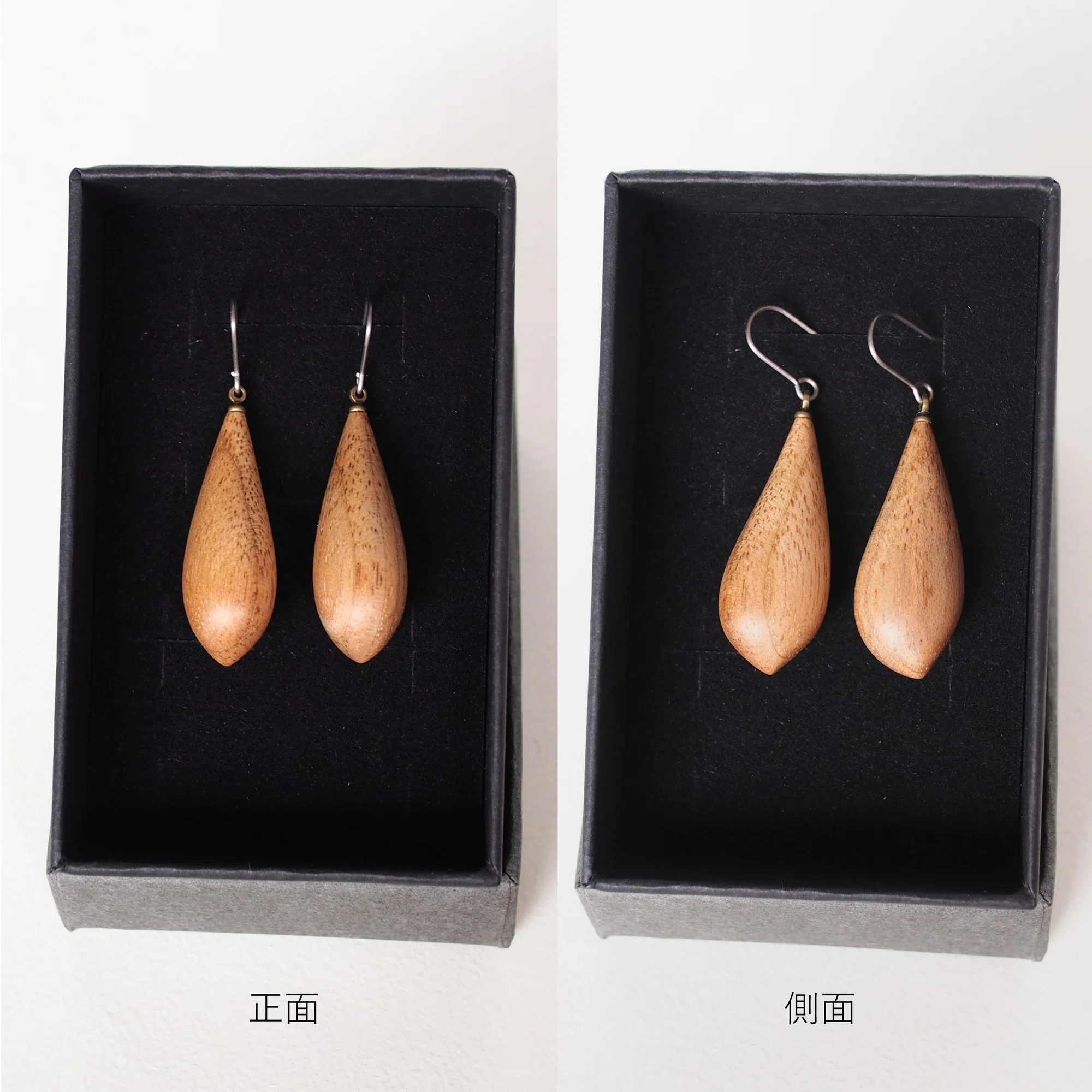手彫りの木製ピアス『時のかけら』｜MOE｜クラフト工房『森のこのは』