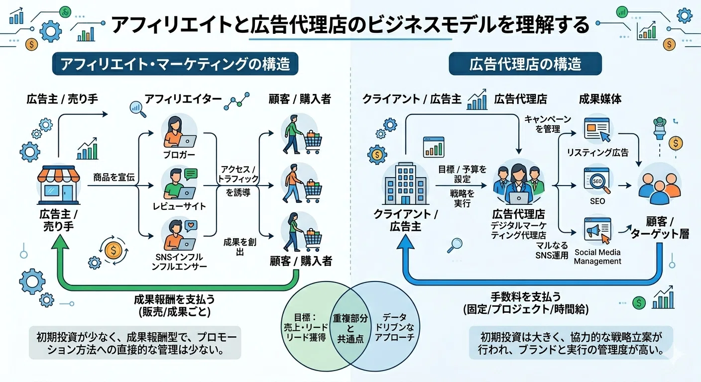 アフィリエイトと代理店の違いとは？副業で稼ぐならどちらが有利か徹底