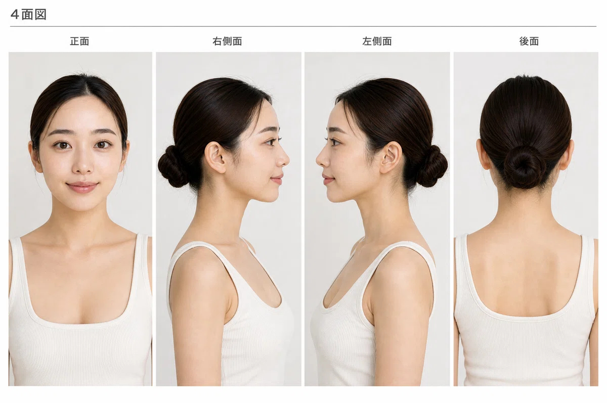 女性モデルの4面図
