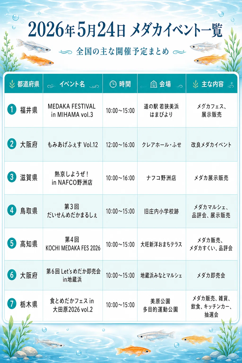 2026年5月後半に行きたい全国メダカイベントまとめ｜5月17日・24日・31 