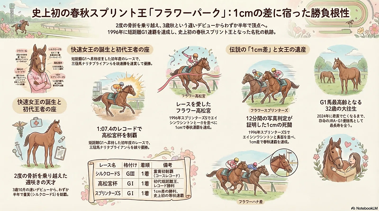 フラワーパーク -勝負根性も持っていたスプリント女王-｜ハサミおじさん