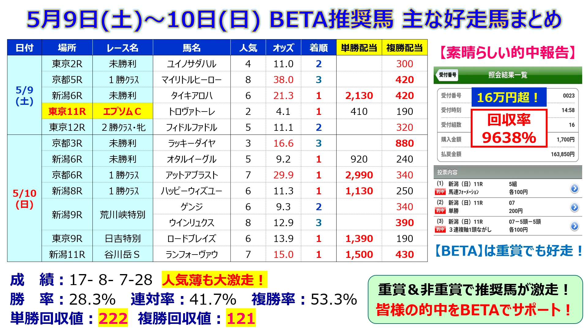 馬券的中サポート【BETA】＜5/17(日)＞｜邪推師GANMA