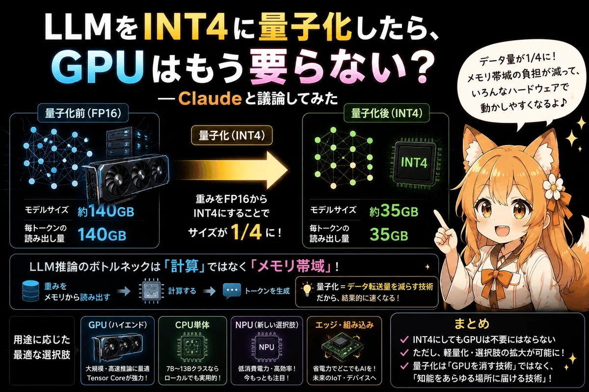LLMをINT4に量子化したら、GPUはもう要らない？──Claudeと議論してみた｜学び直し研究所