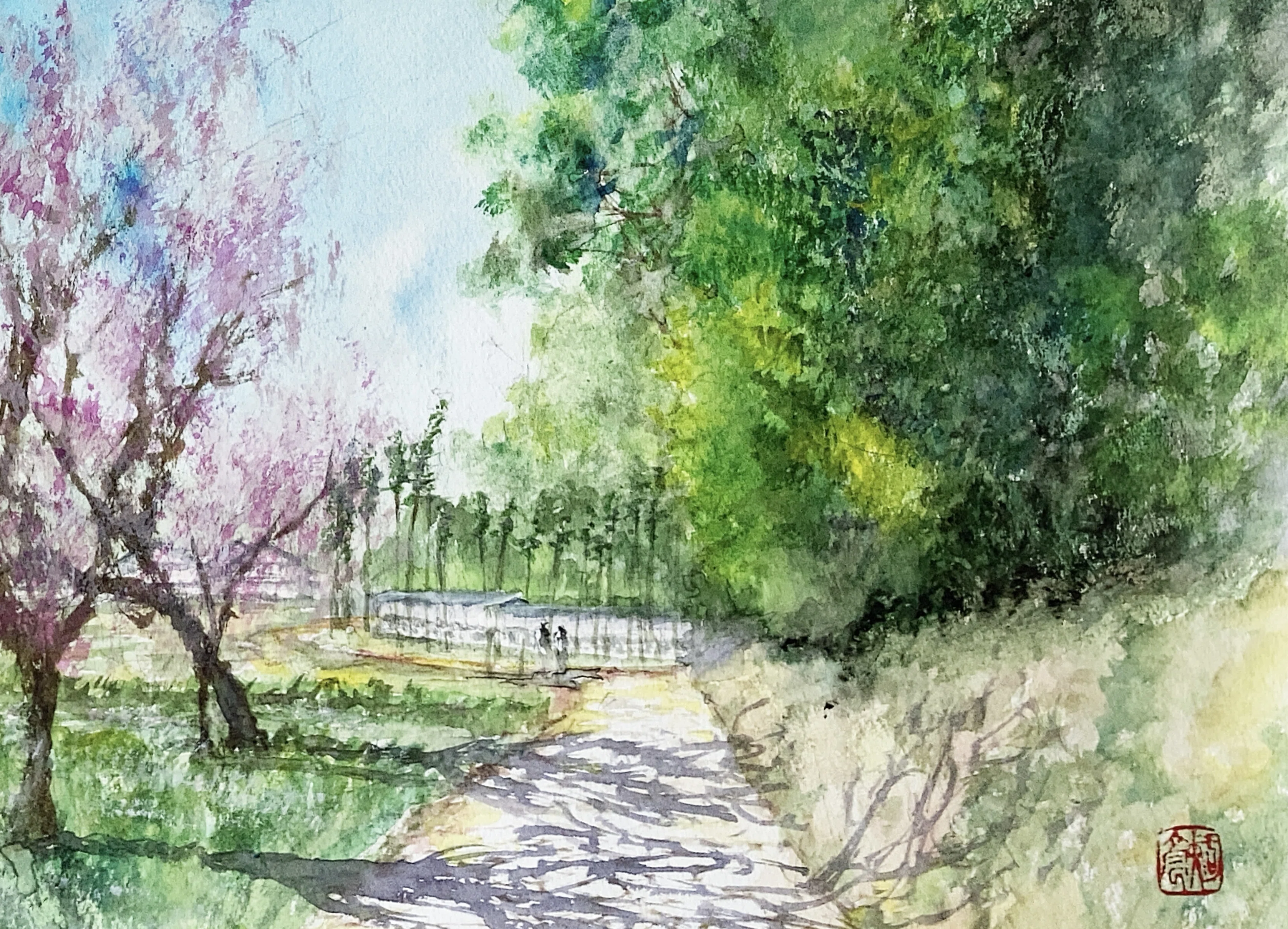 水彩画(風景)№176 水彩画170】道のある風景：ぶらぶら散策｜tatatotoya