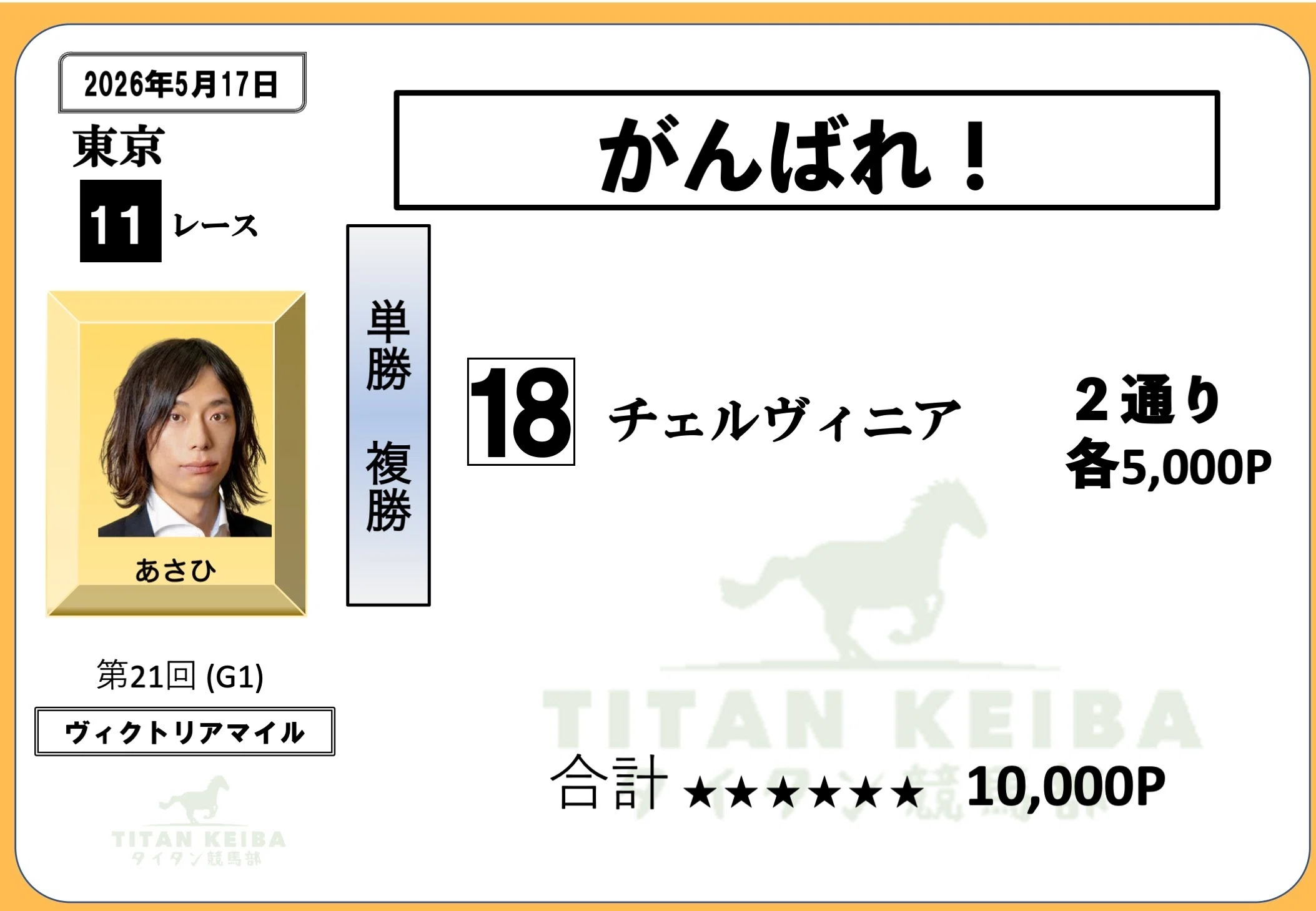 ヴィクトリアマイルG1 無料予想！｜タイタン競馬部