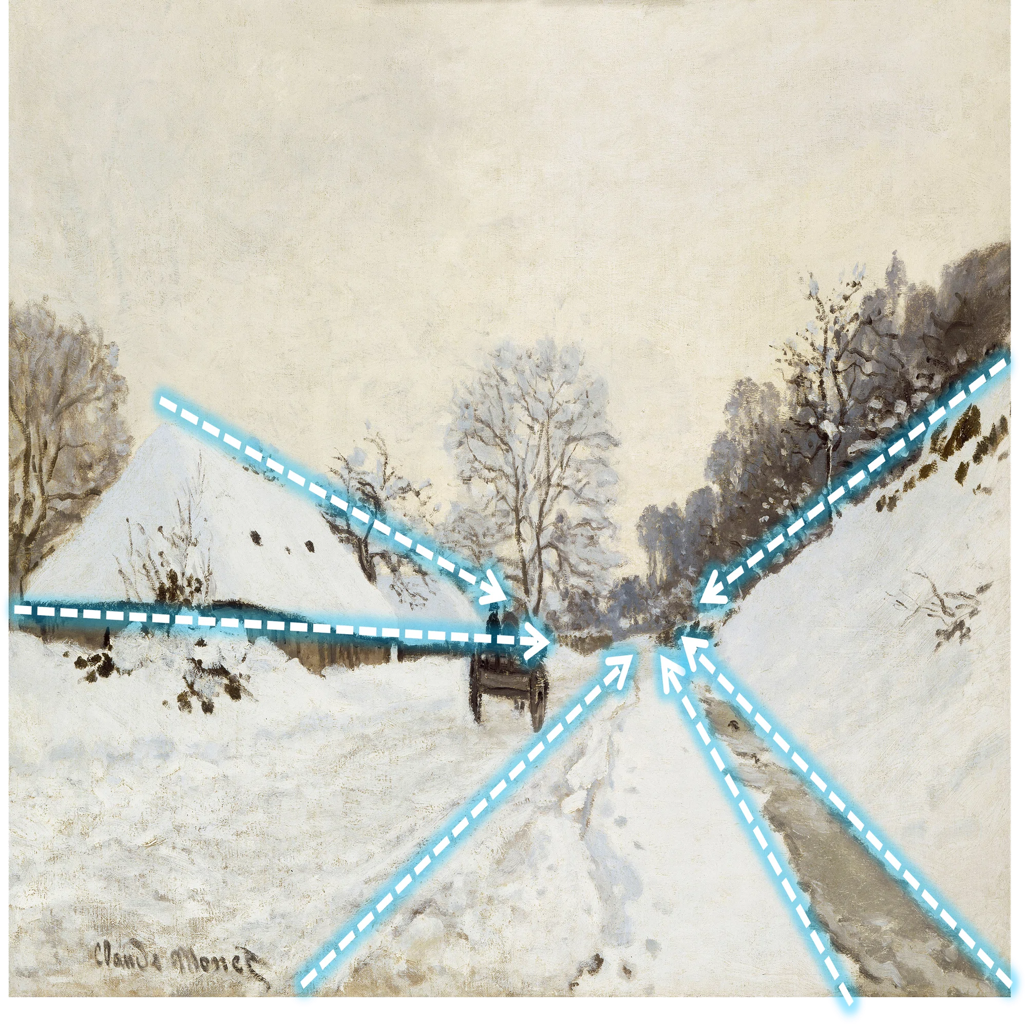 モネ 風景への問いかけ」展出品作⑱ モネ《荷車、オンフルールの雪道