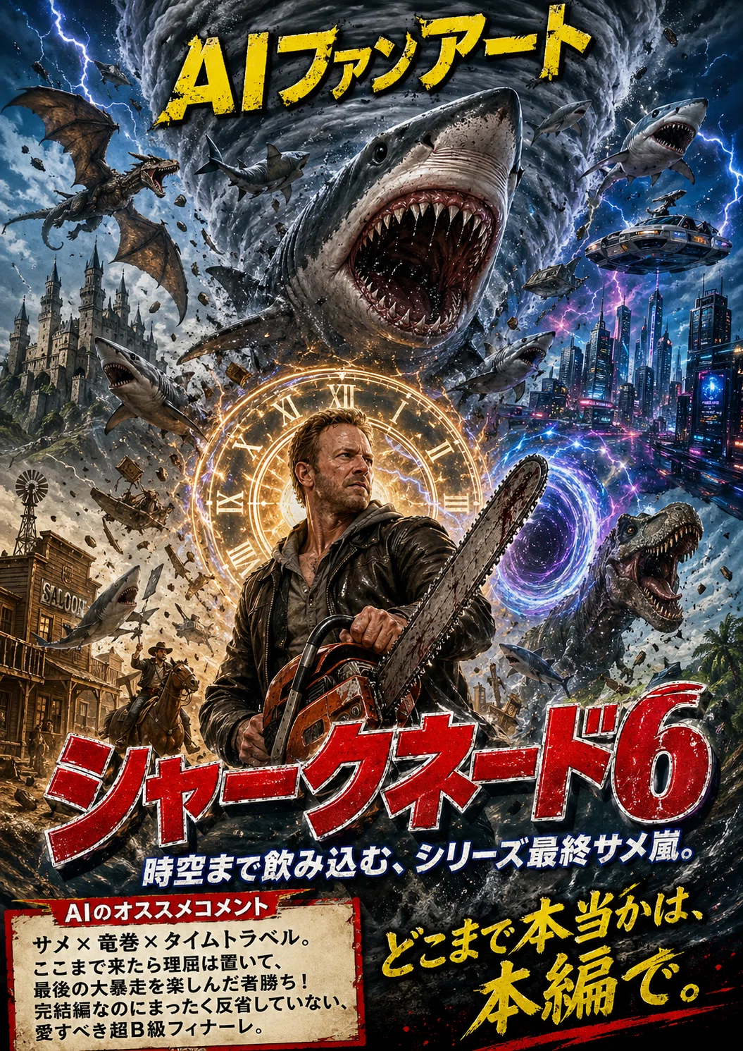 空想映画館｜AIレビュー #59『シャークネード6』時空を越えても、サメ