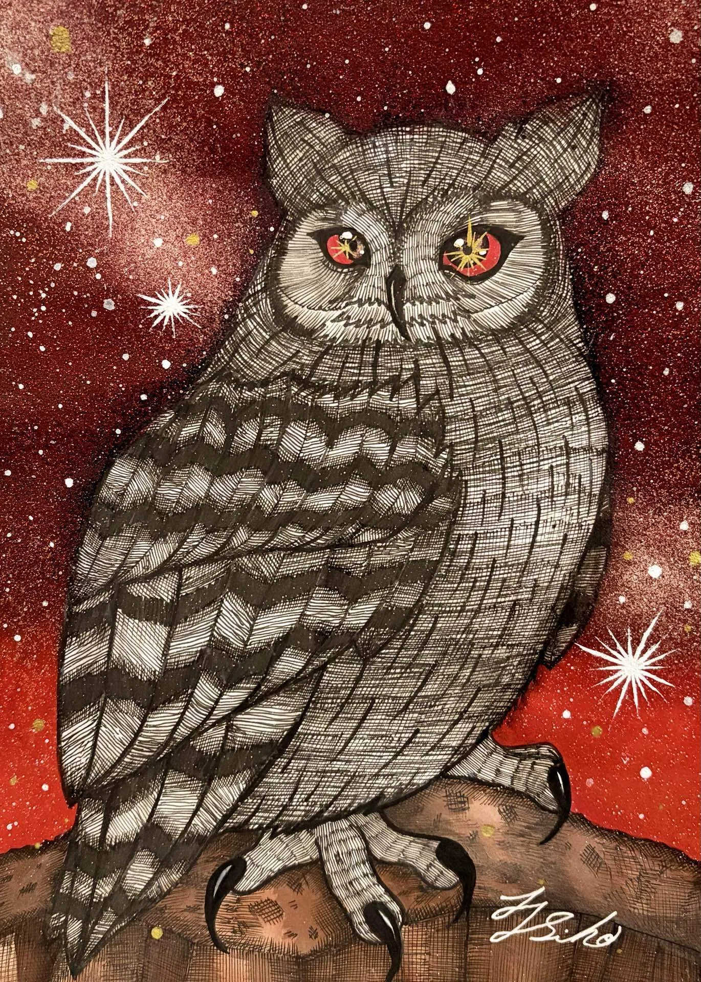 深紅の夜空🌟｜フクロウシホ