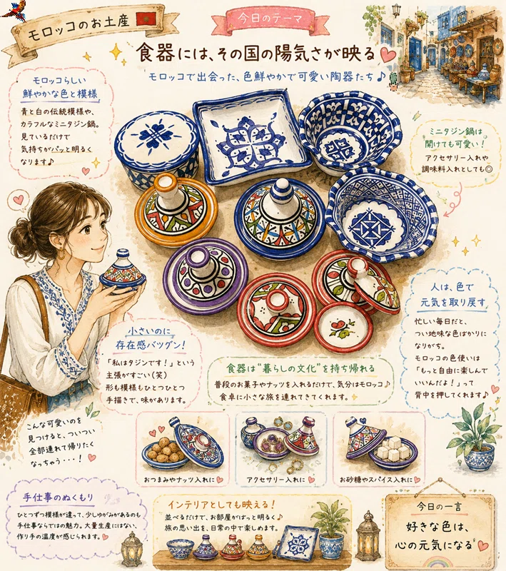モロッコ雑貨】ミニタジン鍋と青い陶器が可愛い！カラフル食器のお土産