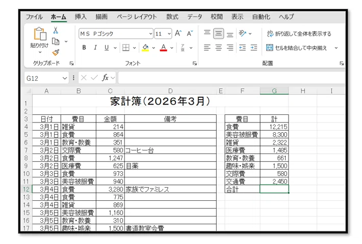 【Excel家計簿】SUMIF関数で「カテゴリごとの合計」を自動計算する方法｜林パソコン教室