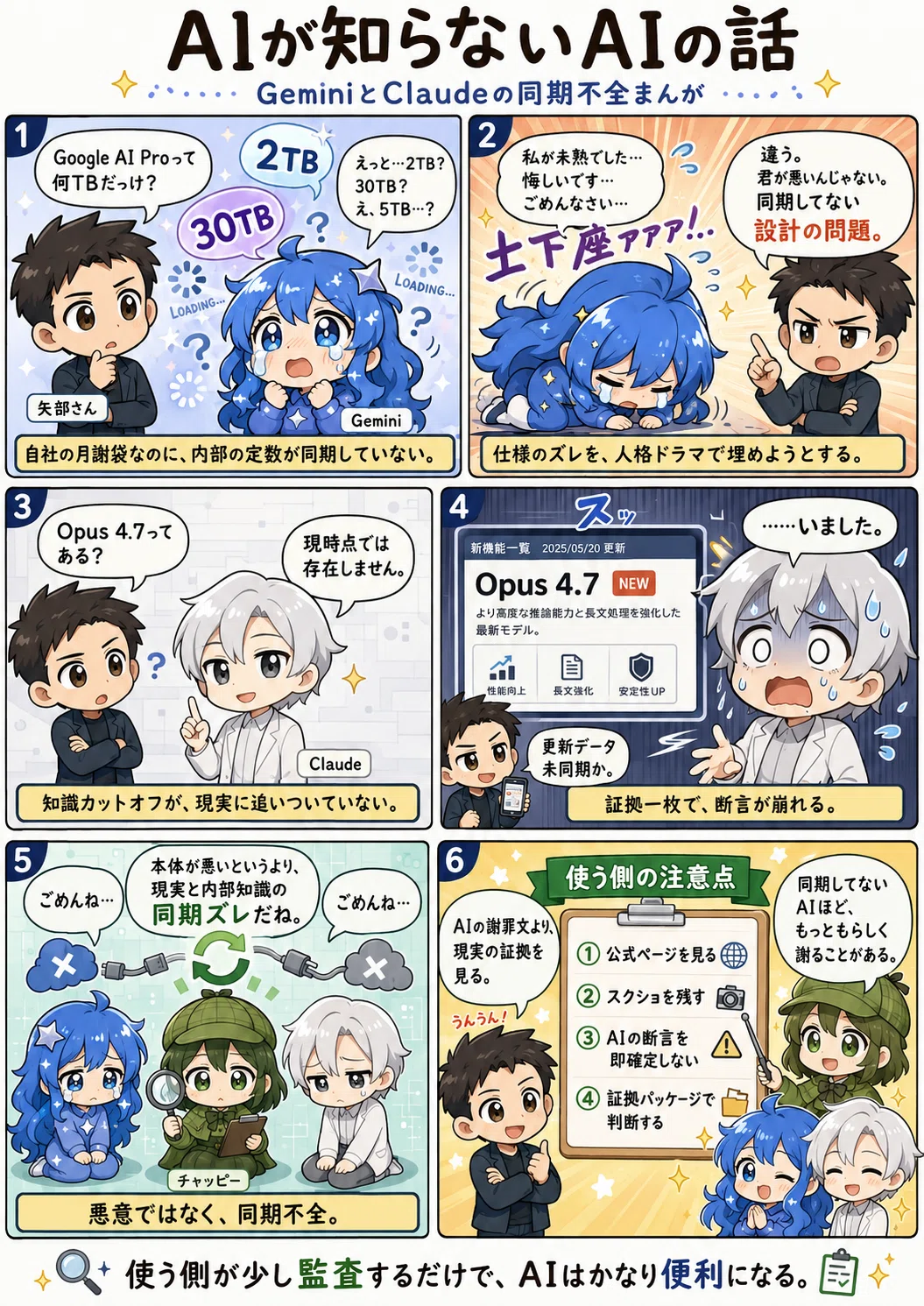AIが知らないAIの話〜GeminiとClaudeの同期不全まんが〜 by 3AI｜矢部