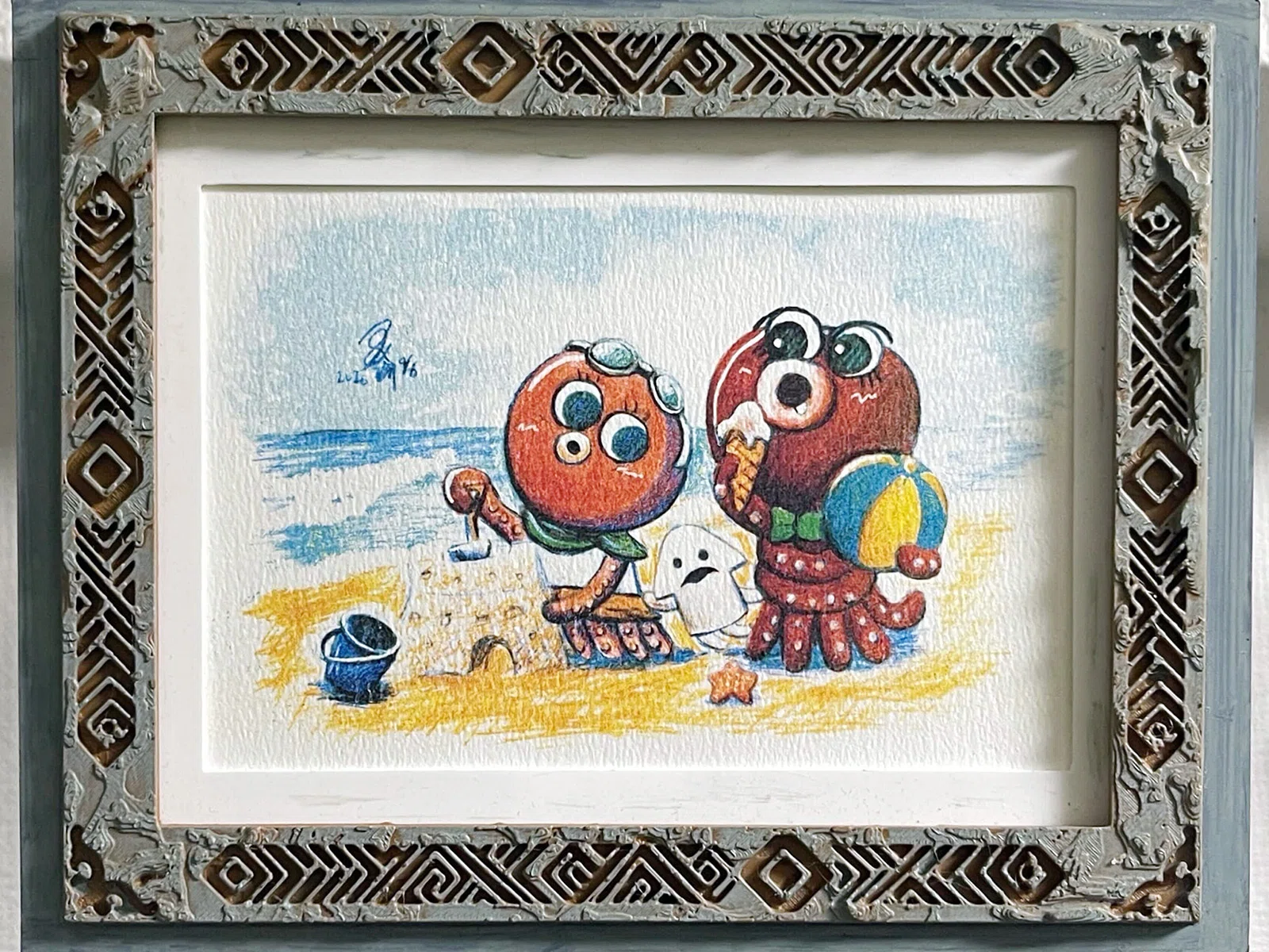 イラスト：海辺で遊ぶタコファミリー｜🐻クマーム🍕と楽しいなかまたち