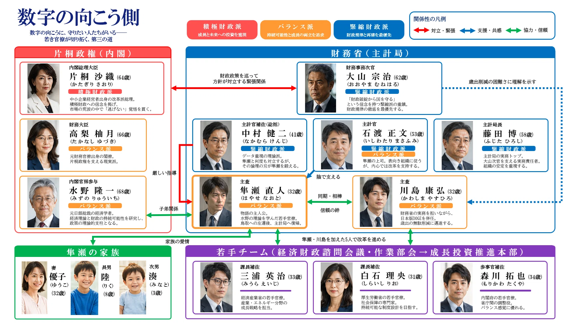 わが国財政制度の近代化―財務官僚の研究 創作大賞2026応募作『数字の向こう側』人物相関図・登場人物紹介｜Naga