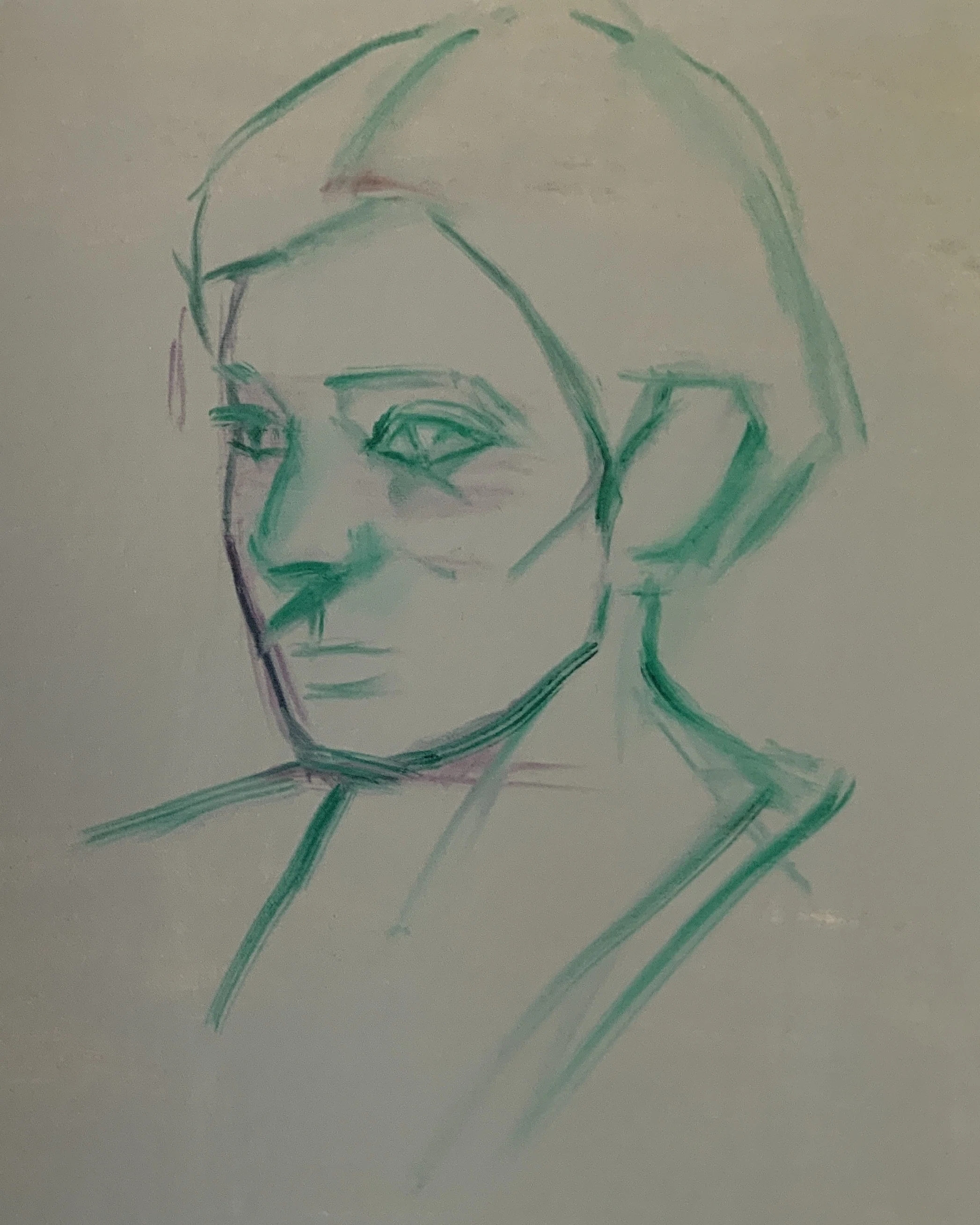 油絵 no.67 冷たい緑色を強めに使って女性を描く｜なお