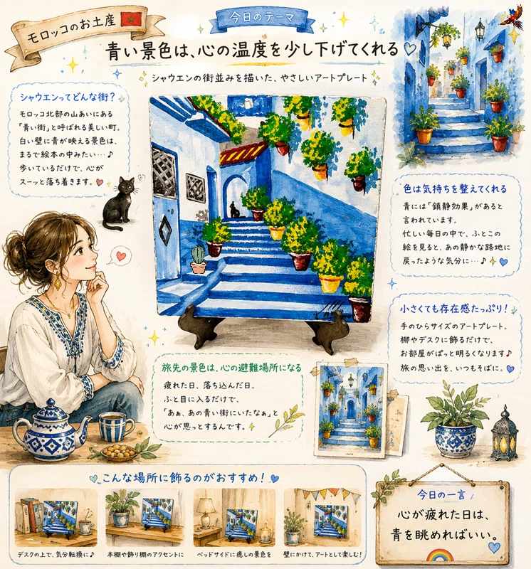モロッコ雑貨】シャウエン風アートプレートが美しい！青い街を描いた