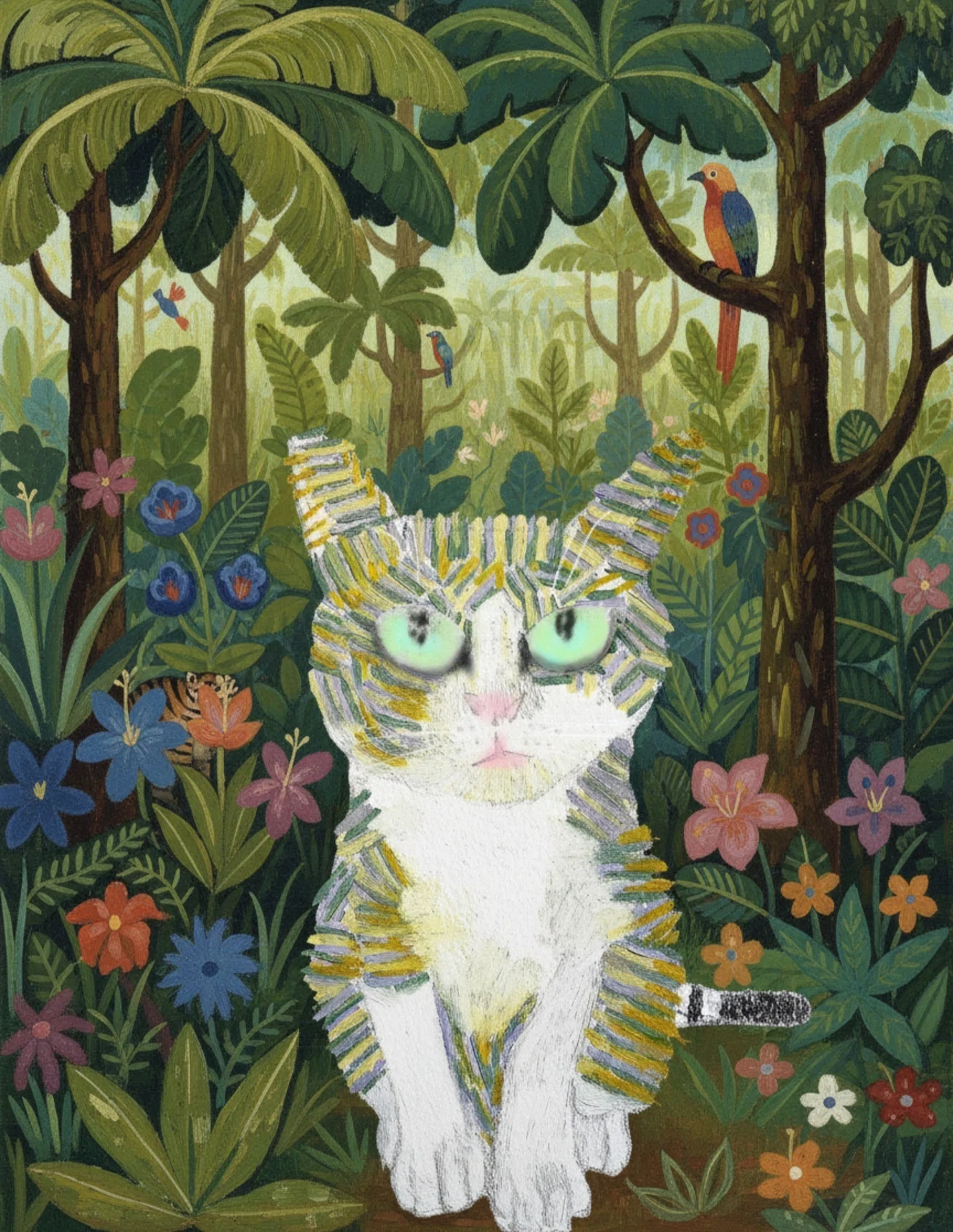 羽根絵　猫と花　インドネシア 猫の絵2｜taka