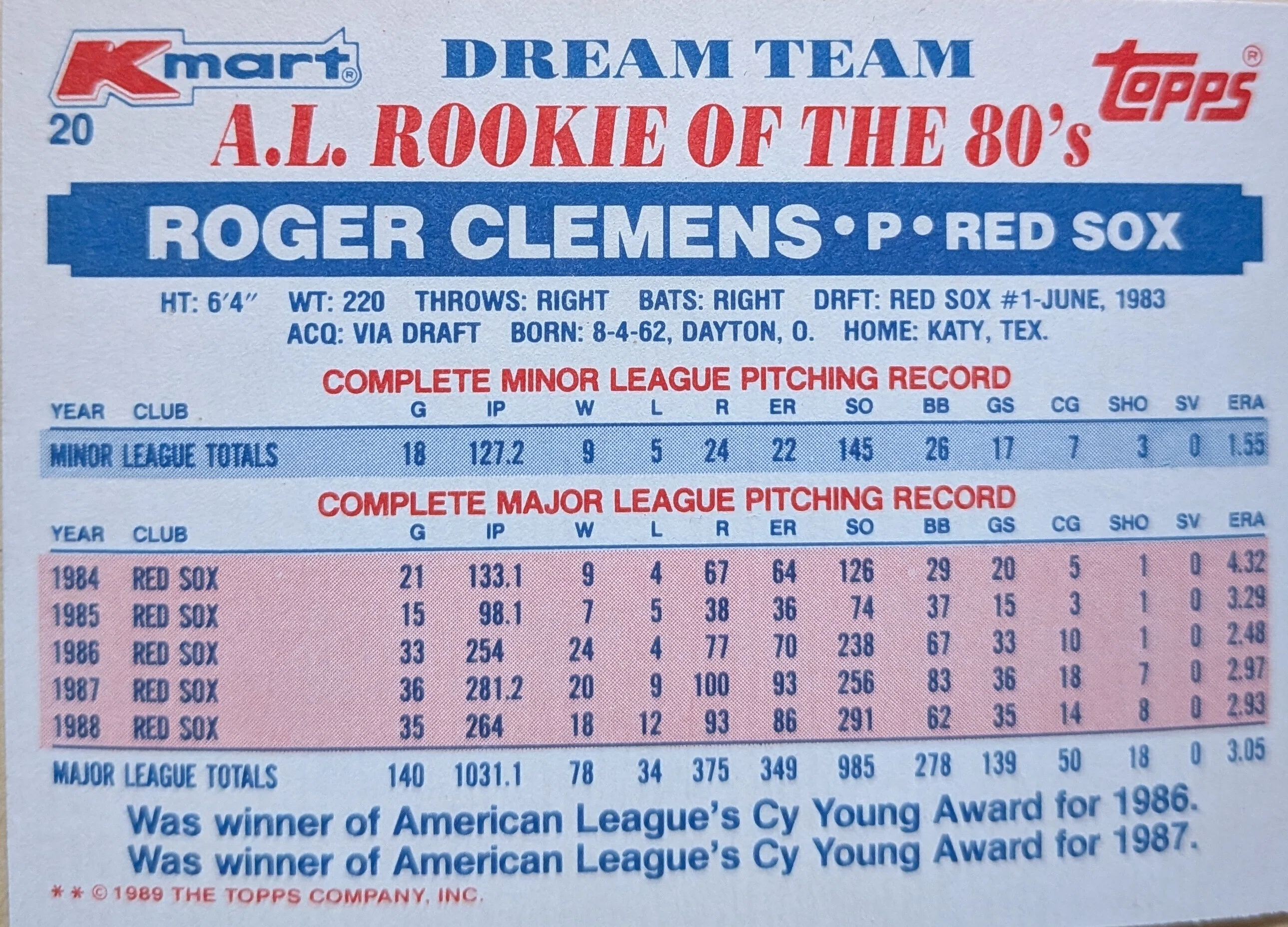 コレクション】 Roger Clemens(1989 Topps Kmart Dream Team #20)｜naoto