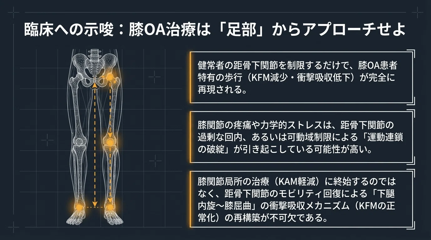 歩行の鍵は足元にあり：距骨下関節の可動域制限が膝関節に与える影響と