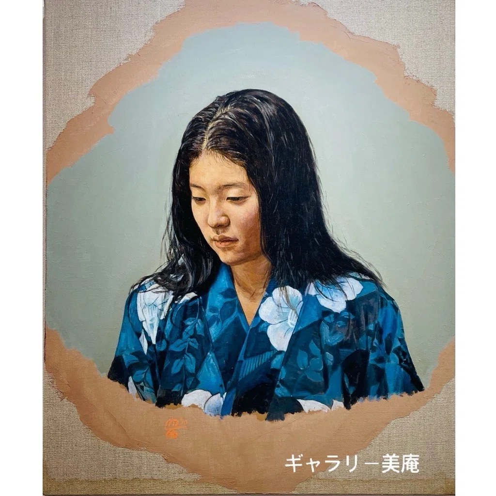 人物画【にわか雨】作者サイン入り/油絵/美人画/フルイドアート 人物画を深掘りする3人展｜Gallery美庵（びあん）