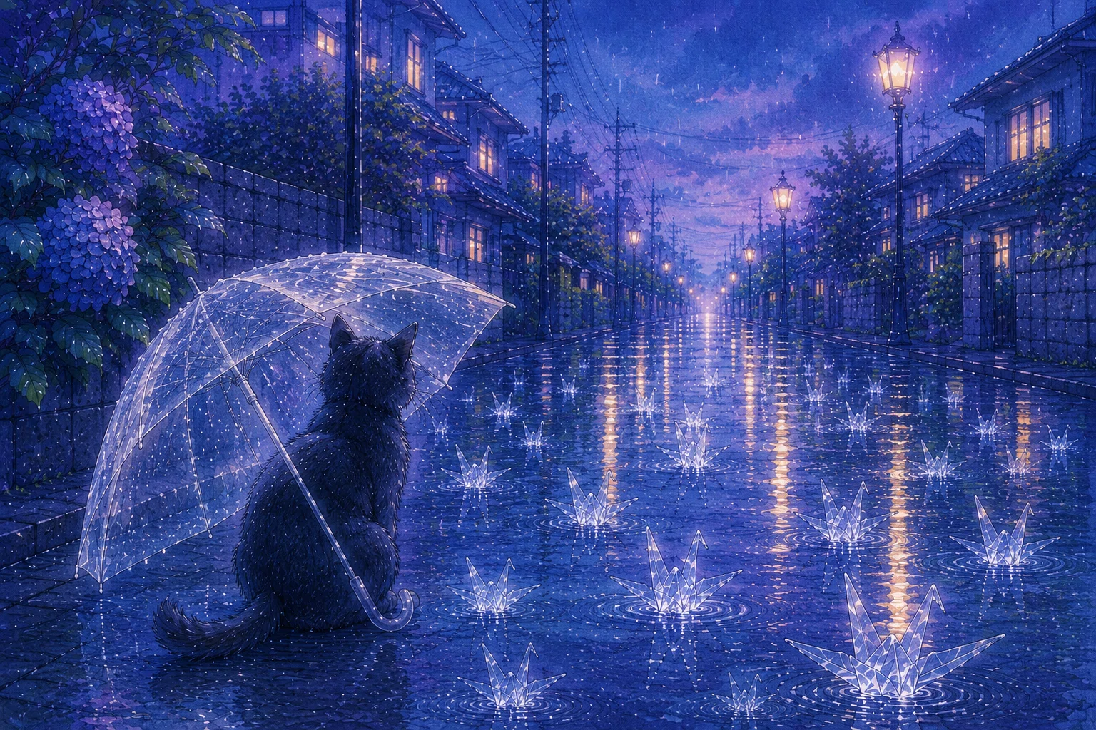 雨の日の幻想 連作【黒猫が案内する摩訶不思議な世界】ChatGPTで描く非