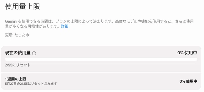 Geminiでは使用量の上限が存在する