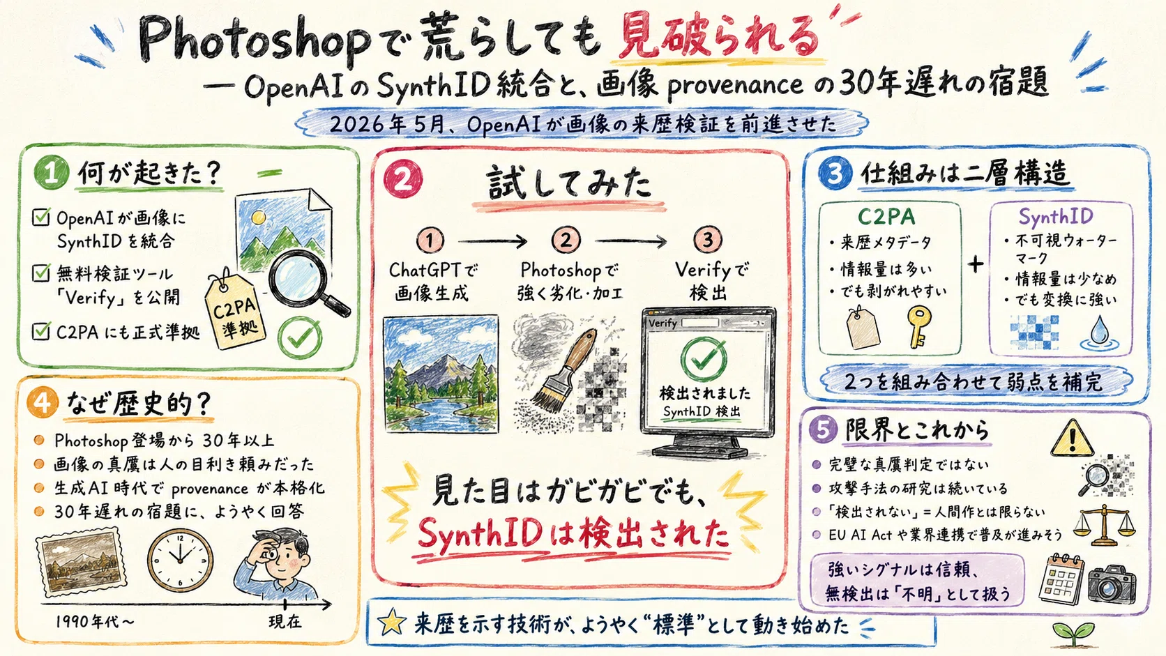 Photoshopで荒らしても見破られる：OpenAIのSynthID統合と、画像