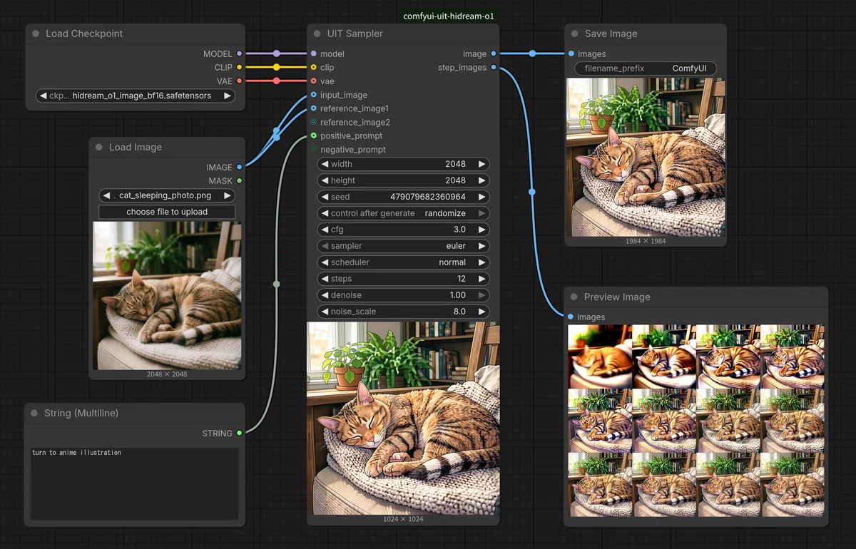 HiDream-O1-Imageのimage-to-imageのワークフロー