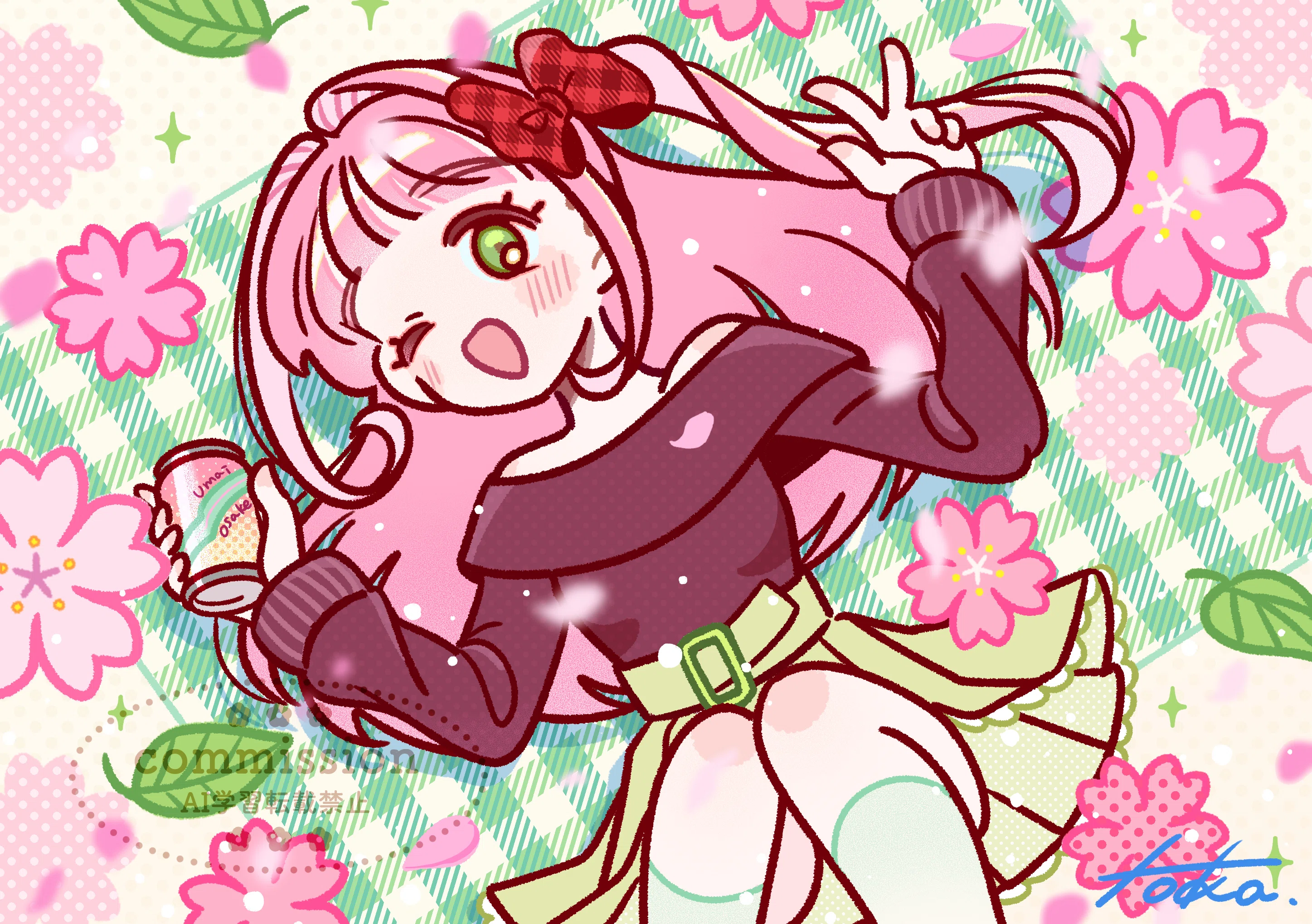 イラスト原画　葵風紗 「バラと女の子」 第二回 お花見×ほろ酔い女の子を描く！ラフから完成までの試行錯誤